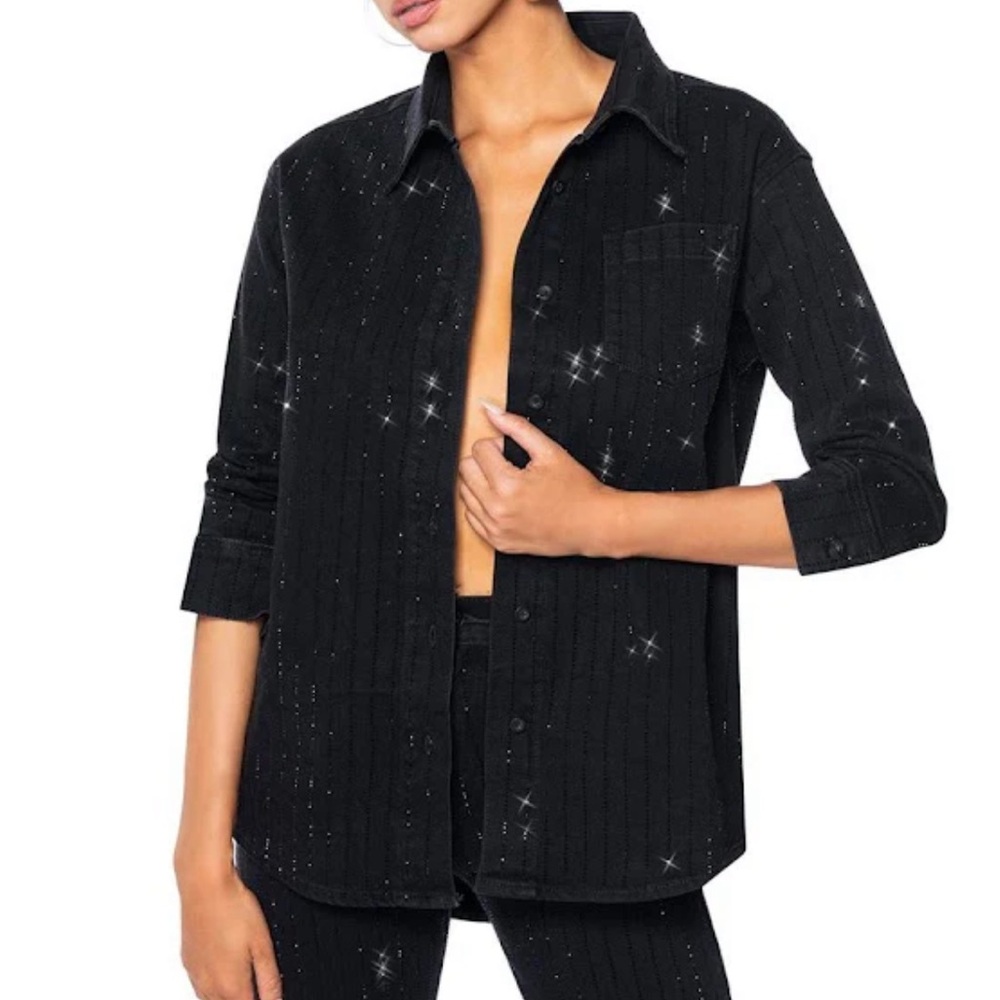AKIRA Black sequin Denim Jacket and Pants Set